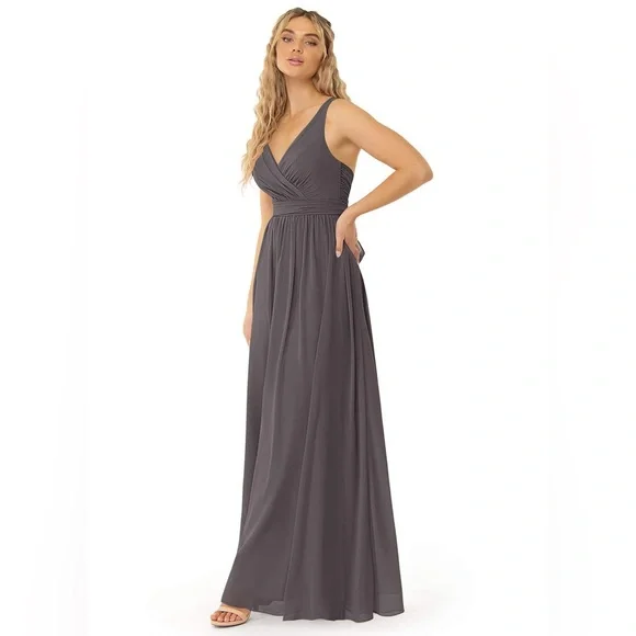 princess polly baby blue dress Grey Keyhole Back Floor Length Chiffon Pockets Bridesmaid Dress